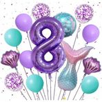 Parti Station Mor Renk Deniz Kızı Konsept 8 Yaş Rakam Balon Set Deniz Kızı Temalı Doğum Günü Parti Seti