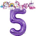 Parti Station Mor Renk Rakam Balonlu Unicorn 5 Yaş Doğum Günü Parti Balon Set Unicorn Tema Lila Renk Parti Seti