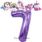Parti Station Mor Renk Rakam Balonlu Unicorn 7 Yaş Doğum Günü Parti Balon Set Unicorn Tema Lila Renk Parti Seti