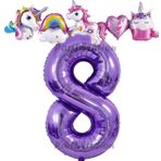 Parti Station Mor Renk Rakam Balonlu Unicorn 8 Yaş Doğum Günü Parti Balon Set Unicorn Tema Lila Renk Parti Seti