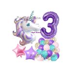 Parti Station Mor Unicorn Temalı 3 Yaş Balon Seti Doğum Günü Dekorasyonu PSMORUNİCORN