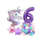 Parti Station Mor Unicorn Temalı 6 Yaş Balon Seti Doğum Günü Dekorasyonu PSMORUNİCORN