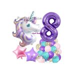 Parti Station Mor Unicorn Temalı 8 Yaş Balon Seti Doğum Günü Dekorasyonu PSMORUNİCORN