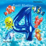 Parti Station Okyanus Hayvanları 4 Yaş Doğum Günü Balon Set Deniz Canlıları Köpek Balığı Ahtapot Kırmızı Balık Set