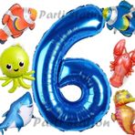 Parti Station Okyanus Hayvanları 6 Yaş Doğum Günü Balon Set Deniz Canlıları Köpek Balığı Ahtapot Kırmızı Balık Set