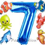 Parti Station Okyanus Hayvanları 7 Yaş Doğum Günü Balon Set Deniz Canlıları Köpek Balığı Ahtapot Kırmızı Balık Set