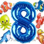 Parti Station Okyanus Hayvanları 8 Yaş Doğum Günü Balon Set Deniz Canlıları Köpek Balığı Ahtapot Kırmızı Balık Set
