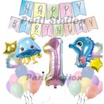 Parti Station Okyanus Hayvanları Deniz Canlıları 1 Yaş Balon Set Deniz Anası Deniz Atı Happy Birthday Balon Set