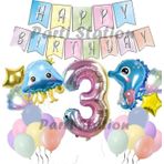 Parti Station Okyanus Hayvanları Deniz Canlıları 3 Yaş Balon Set Deniz Anası Deniz Atı Happy Birthday Balon Set