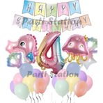 Parti Station Okyanus Hayvanları Deniz Canlıları 4 Yaş Balon Set Deniz Anası Deniz Atı Happy Birthday Balon Set