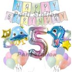 Parti Station Okyanus Hayvanları Deniz Canlıları 5 Yaş Balon Set Deniz Anası Deniz Atı Happy Birthday Balon Set