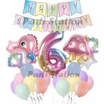 Parti Station Okyanus Hayvanları Deniz Canlıları 6 Yaş Balon Set Deniz Anası Deniz Atı Happy Birthday Balon Set