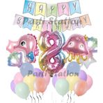 Parti Station Okyanus Hayvanları Deniz Canlıları 8 Yaş Balon Set Deniz Anası Deniz Atı Happy Birthday Balon Set