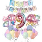 Parti Station Okyanus Hayvanları Deniz Canlıları 9 Yaş Balon Set Deniz Anası Deniz Atı Happy Birthday Balon Set