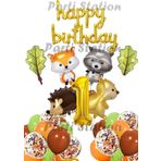 Parti Station Orman Hayvanları Konsept Parti Woodland 1 Yaş Doğum Günü Balon Set Sincap Rakun Kirpi Tilki Balon