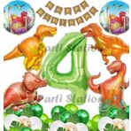 Parti Station Orman Tema Jurassic Park Dinozor Konsept Yeşil Rakam Balon 4 Yaş Dev Balonlu Doğum Günü Balon Set