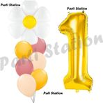 Parti Station Papatya Konsept 1 Yaş Balon Set Papatya Çiçek Bahar Konsept Doğum Günü Parti Balon Set