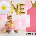 Parti Station Papatya Konsept ONE 1 Yaş Doğum Günü Parti Balon Set Papatya ONE Folyo Balon