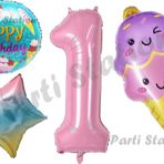 Parti Station Pastane Dondurma Konsept 1 Yaş Doğum Günü Balon Set İce Cream Şeker Tema Doğum Günü Balon