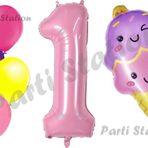 Parti Station Pastane Dondurma Konsept 1 Yaş Doğum Günü Balon Set İce Cream Tema Doğum Günü Balon