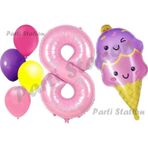 Parti Station Pastane Dondurma Konsept 8 Yaş Doğum Günü Balon Set İce Cream Tema Doğum Günü Balon