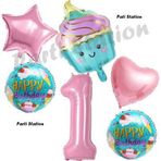 Parti Station Pastane Şeker Cupcake Konsept 1 Yaş Doğum Günü Balon Set İce Cream Tema Doğum Günü Balon
