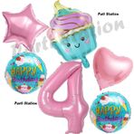 Parti Station Pastane Şeker Cupcake Konsept 4 Yaş Doğum Günü Balon Set İce Cream Tema Doğum Günü Balon