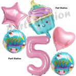 Parti Station Pastane Şeker Cupcake Konsept 5 Yaş Doğum Günü Balon Set İce Cream Tema Doğum Günü Balon