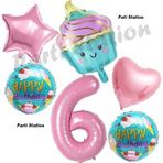 Parti Station Pastane Şeker Cupcake Konsept 6 Yaş Doğum Günü Balon Set İce Cream Tema Doğum Günü Balon