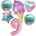 Parti Station Pastane Şeker Dondurma Konsept 9 Yaş Doğum Günü Balon Set İce Cream Tema Doğum Günü Balon