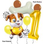 Parti Station Paw Patrol İş Araçları İnşaat İşçisi Köpek Rubble 1 Yaş Balon Set Pav Petrol Konsept Doğum Günü Set