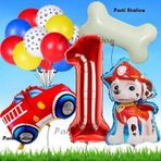 Parti Station Paw Patrol Marshall İtfaiyeci Köpek Konsept 1 Yaş Doğum Günü Parti Balon Set Paw Patrol Kemik Balon