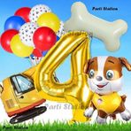 Parti Station Paw Patrol Rubble Dozer Araçlı Köpek Konsept 4 Yaş Doğum Günü Parti Balon Set Paw Patrol Kemik Balon