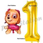 Parti Station Paw Patrol Skye 1 Yaş Balon Ve Gold Rakam Balon Doğum Günü Parti Set