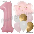 Parti Station Pembe Bulut Gökkuşağı 1 Yaş Balon Doğum Günü Parti Balon Set