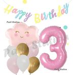 Parti Station Pembe Bulut Gökkuşağı 3 Yaş Balon Ve Macaron Happy Birthday Banner Doğum Günü Parti Balon Set