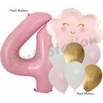 Parti Station Pembe Bulut Gökkuşağı 4 Yaş Balon Doğum Günü Parti Balon Set