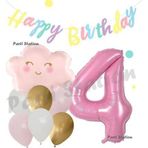 Parti Station Pembe Bulut Gökkuşağı 4 Yaş Balon Ve Macaron Happy Birthday Banner Doğum Günü Parti Balon Set