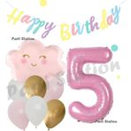 Parti Station Pembe Bulut Gökkuşağı 5 Yaş Balon Ve Macaron Happy Birthday Banner Doğum Günü Parti Balon Set
