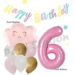 Parti Station Pembe Bulut Gökkuşağı 6 Yaş Balon Ve Macaron Happy Birthday Banner Doğum Günü Parti Balon Set