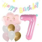 Parti Station Pembe Bulut Gökkuşağı 7 Yaş Balon Ve Macaron Happy Birthday Banner Doğum Günü Parti Balon Set