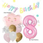 Parti Station Pembe Bulut Gökkuşağı 8 Yaş Balon Ve Macaron Happy Birthday Banner Doğum Günü Parti Balon Set