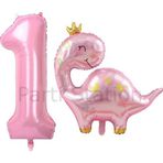 Parti Station Pembe Dinozor 1 Yaş Pembe Renk Rakam Balon Set Sevimli Pembe Dinozor Konsept Doğum Günü Balon Set