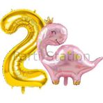 Parti Station Pembe Dinozor 2 Yaş Gold Renk Rakam Balon Set Sevimli Pembe Dinozor Konsept Doğum Günü Balon Set