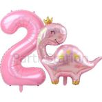 Parti Station Pembe Dinozor 2 Yaş Pembe Renk Rakam Balon Set Sevimli Pembe Dinozor Konsept Doğum Günü Balon Set