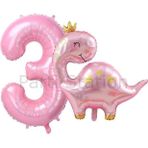Parti Station Pembe Dinozor 3 Yaş Pembe Renk Rakam Balon Set Sevimli Pembe Dinozor Konsept Doğum Günü Balon Set