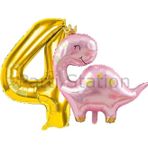 Parti Station Pembe Dinozor 4 Yaş Gold Renk Rakam Balon Set Sevimli Pembe Dinozor Konsept Doğum Günü Balon Set