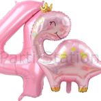 Parti Station Pembe Dinozor 4 Yaş Pembe Renk Rakam Balon Set Sevimli Pembe Dinozor Konsept Doğum Günü Balon Set