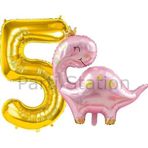 Parti Station Pembe Dinozor 5 Yaş Gold Renk Rakam Balon Set Sevimli Pembe Dinozor Konsept Doğum Günü Balon Set