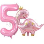Parti Station Pembe Dinozor 5 Yaş Pembe Renk Rakam Balon Set Sevimli Pembe Dinozor Konsept Doğum Günü Balon Set